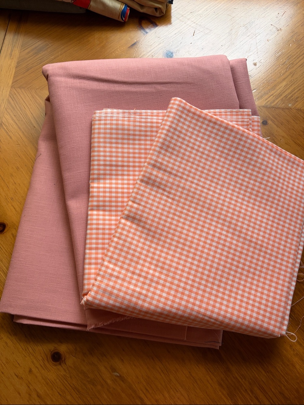 Fabric, 60”x168”+44”x150” Pink&Plaid Cotton Blend Fabric Set